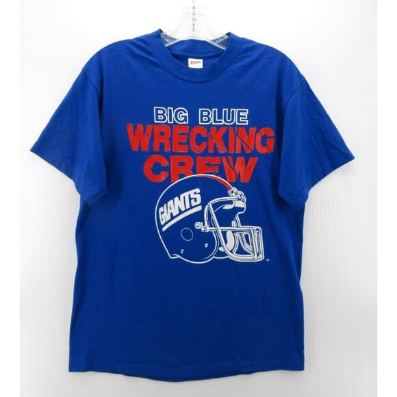 VINTAGE New York Giants Shirt Large Big Blue Wrecking Crew 80s 90s - Picture 1 of 9